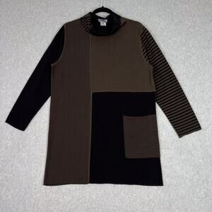 Iridium Color Block Reversible Pima Cotton Cowl Neck Long Sleeve Tunic Size XS